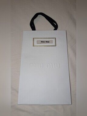 Miu Miu White Shopping Gift Bag Black Handles and Gold Trim 10" X 6.5" X 3" NWOT